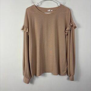Gap Ruffle Trim Top Women’s L Neutral Tan Minimal Comfort Classic Preppy
